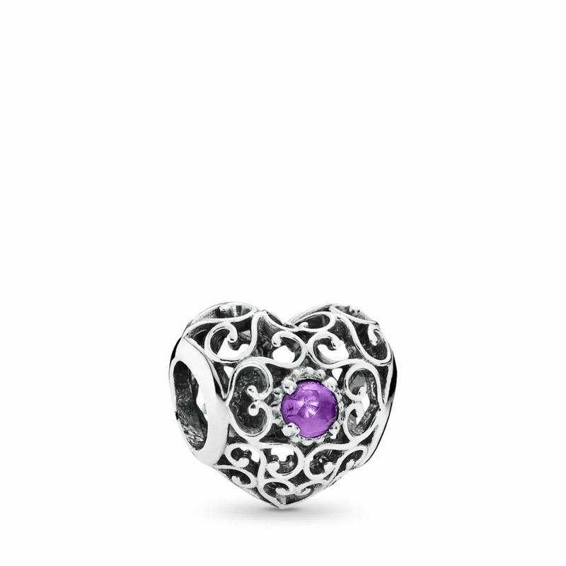 Pandora Australia February Signature Heart Charm - Sterling Silver | YAHMNJ956